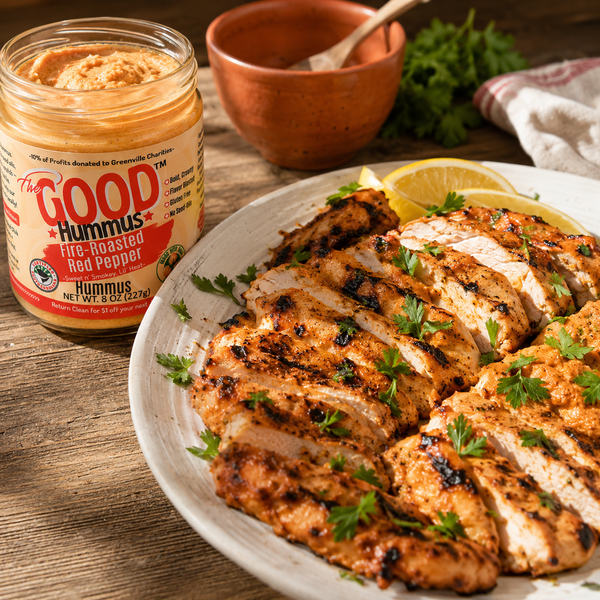 Fire-Roasted Red Pepper Hummus Marinated Chicken
