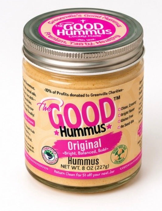 Jar of The Signature Good Hummus on a white background
